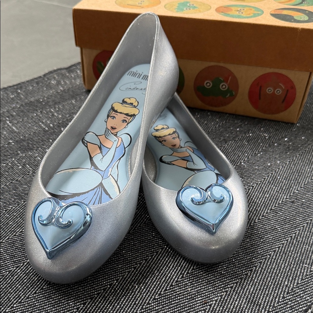 Mini Melissa Metallic Flats with Blue Heart Accent